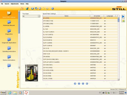 4 Still Steds Navigator Forklifts 8.21 R9 Spare Parts list