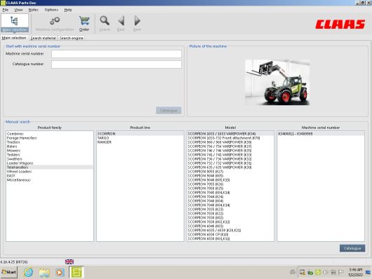 2 Claas PartsDoc_2023-04 Main menu select